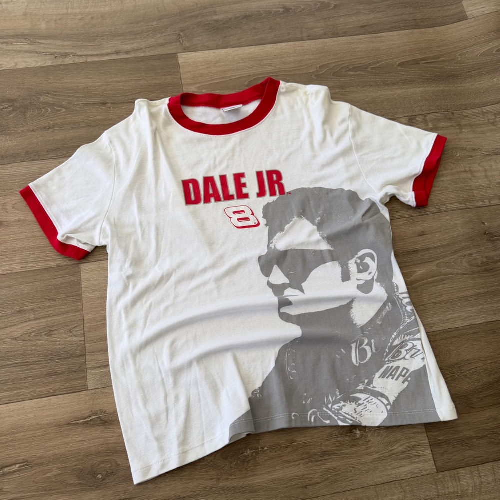Chase Authentics Dale Earnhardt Jr NASCAR Ringer T-Shirt Women XL White Red 8